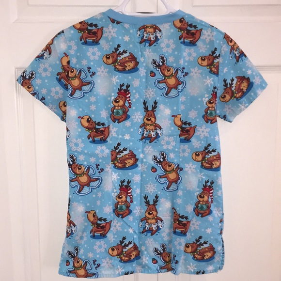 Ladies Scrub Top Reindeer Christmas Holiday Size Small - Picture 7 of 7